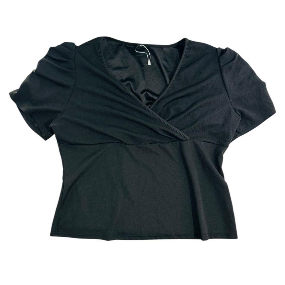 SHEIN Women's V-Neck Short Sleeve T-Shirt Black Size 4XL
